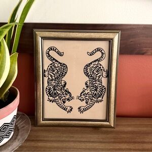 Tiger Tattoo Style Canvas Art Print Gold Framed Wall Hanging Art Animal Decor